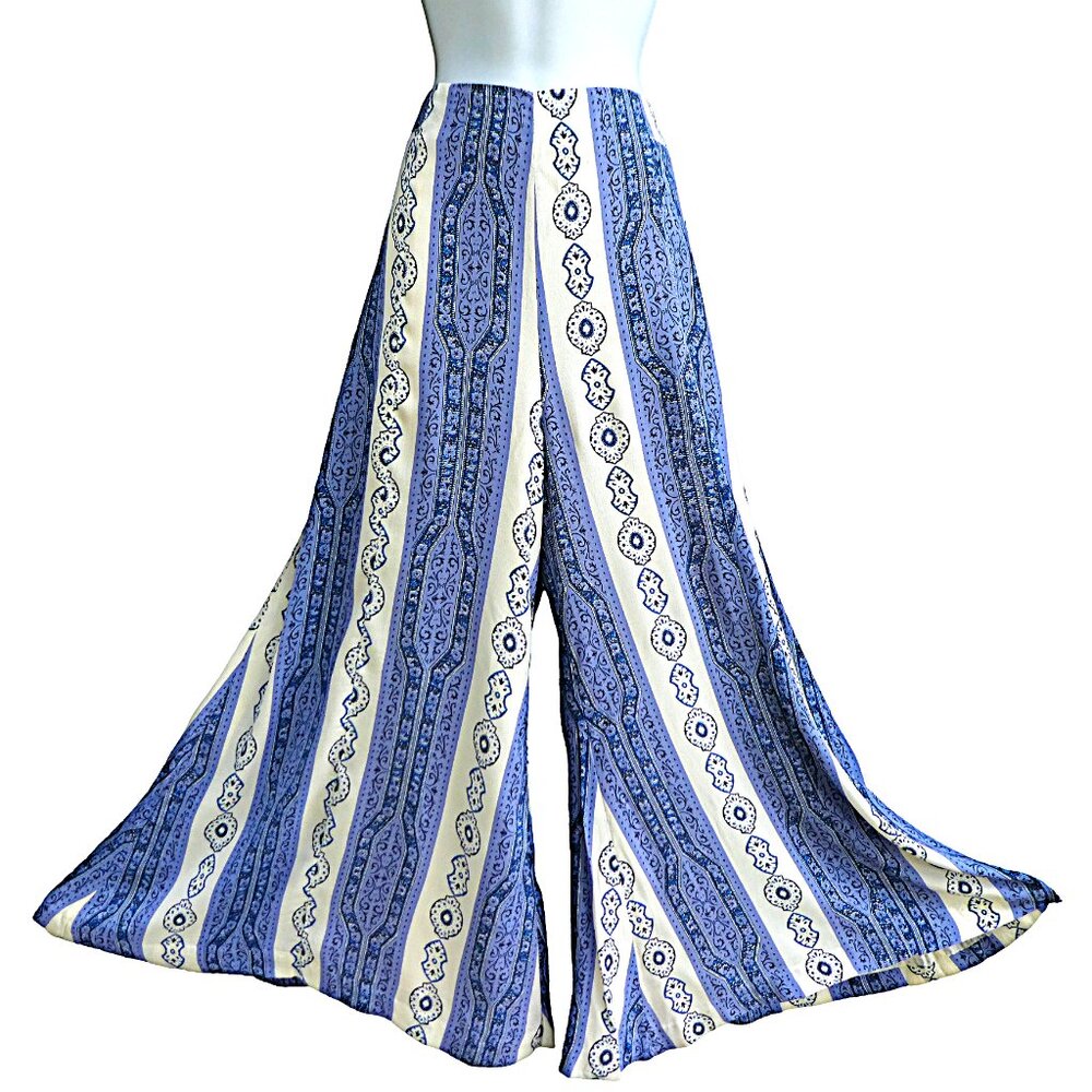 Ett Twa Anthropologie Blue Manon Flared Pants Palazzo Flare Wide Back Zip Lined